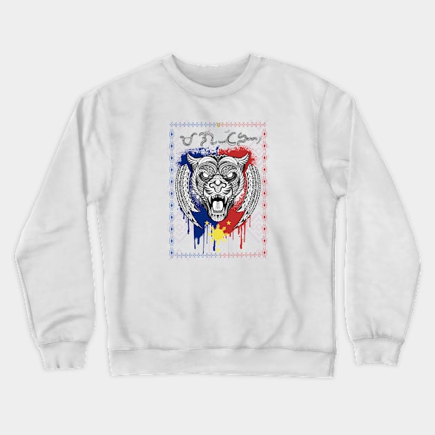 Tribal line Art Tiger / Baybayin word Magiting (Heroic/Patriotic) Crewneck Sweatshirt by Pirma Pinas